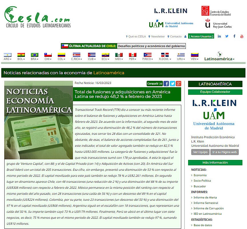 Total de fusiones y adquisiciones en Amrica Latina se redujo 48,2 % a febrero de 2023